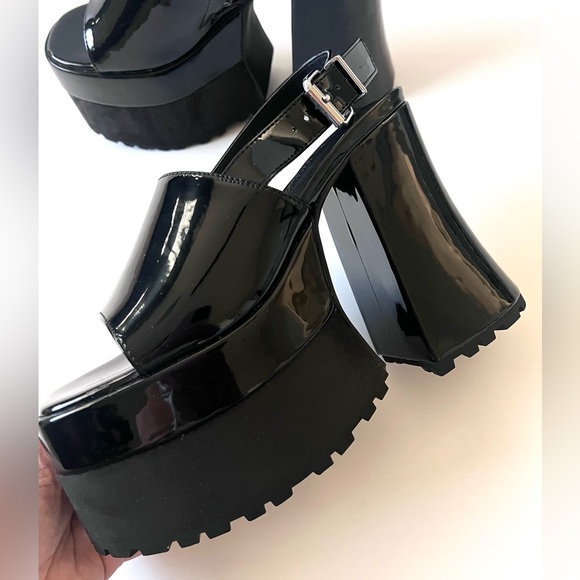 Dolls Kill Current Mood Black Patent Platform Sandals Heels Size 6 - Picture 7 of 14
